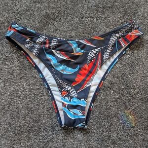 SHEIN Black Bikini Bottom with Red and Blue Tropical Print